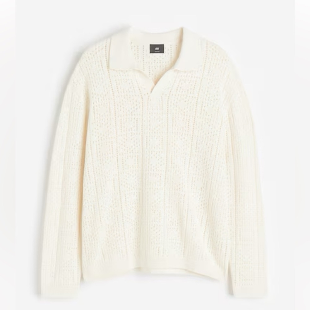 Loose Fit Crochet Look Polo Shirt